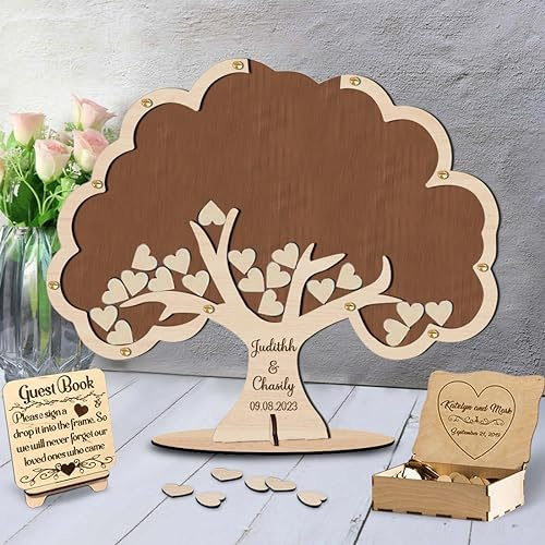 MHJUFGD Personalisierte Hochzeit Gästebuch Alternative,Benutzerdefinierte Namen Und Datum Baum Form Hochzeit Gästebuch Für Rustikale Hochzeit Dekorationen Geburtstag Party (Stil 5)