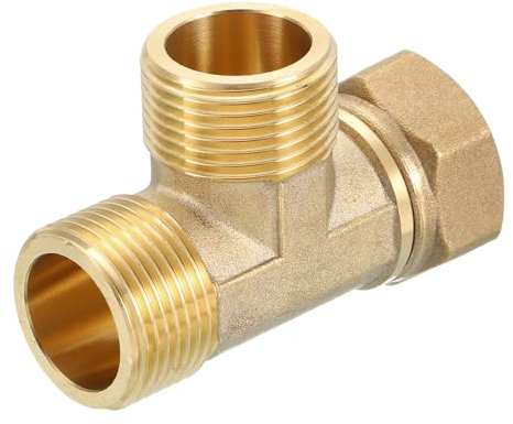 sourcing map Brass Tee Swivel Pipe Fitting, G3/4 (Female x Male x Male) 3 Way T-Connector Fitting Coupler for Air Conditioner Refrigeration Plumbing, 1pcs