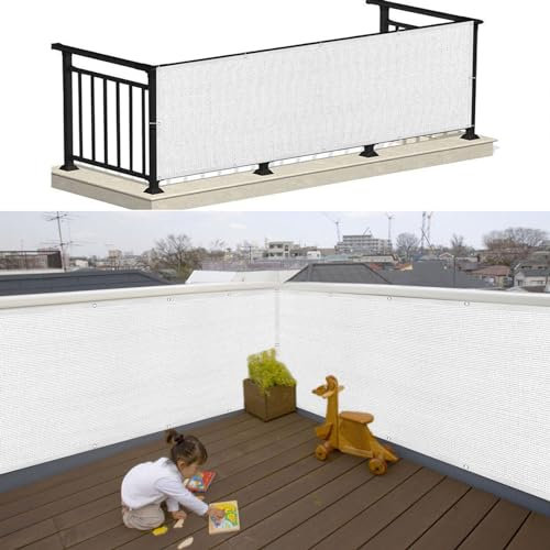 Pantalla para Balcón 90 x 100 cm Resistente Al Viento Transpirable Pantalla para Balcón Jardín Exterior con Ataduras de Cables para Barandillas de Balcón, Terraza y Jardín, Blanco