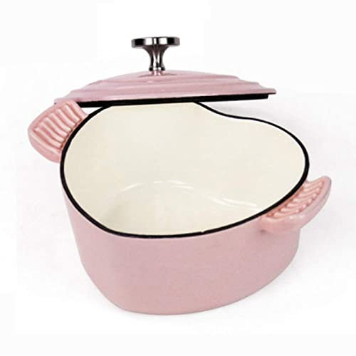 Heart - Shaped Casserole Dish 1.9L Multi-Functional Enameled Cast Iron Pan with Lid - Non-Stick Cooking Pan Pot Cooker for Steam Braise Bake Broil Saute Simmer