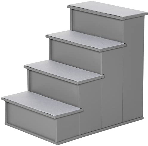 PawHut Escalera para Perros de 4 Peldaños Escalera para Mascotas Escalones para Perros Gatos con Acolchados Desmontables Carga 30 kg para Cama Sofá 40x59x54,2 cm Gris