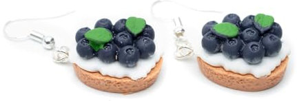 Miniblings Boucles d'oreilles en forme de gâteau aux myrtilles, muffin, tarte à la myrtille - Bijou fantaisie fait main - Boucles d'oreilles plaquées or, 22mm, Résine synthétique