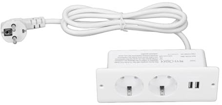 Toma de Corriente Empotrada para Conferencias, 2 Tomacorrientes y 2 Puertos USB, Cable de 1,5 M, Regleta de Alimentación de Mesa CA 230-265 V 10 A, Estación de Carga de (White)
