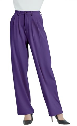 Tronjori Pantalone vestito a Vita Alta Casual Gamba Dritta per Donna Pantaloni da Lavoro Pantaloni Costume Pantaloni da Costume Cintura elastica nella Parte posteriore, Viola Uva, S