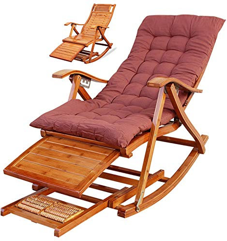 FLORIG Relaxsessel für den Außenbereich, verstellbar, Bambus, mit Fußmassagerad und Kissen, für Gärten, Schwimmbäder, Balkone, Sonnenliegen, Tragkraft 180 kg
