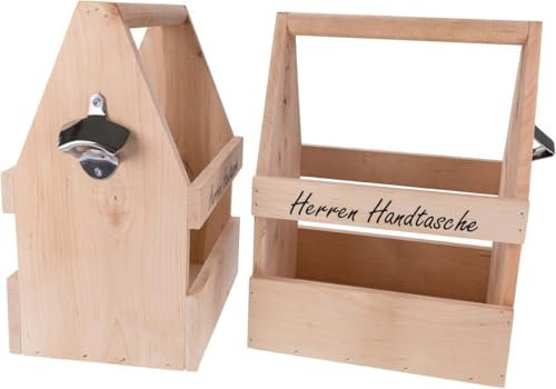 Holz Bierträger aus FSC® Erle mit Druck: Herren Handtasche mit Flaschenöffner silber