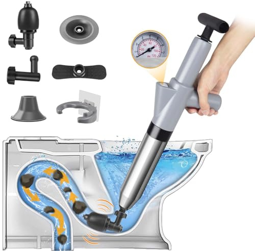 WC-Saugglocke, Hochdruck-Kolben-Set, Entsperrer, robuster WC-Saugglocke mit einem Halter und 4 austauschbaren Köpfen, WC-Saugglocken zum Entsperren von Badewanne, Waschbecken, Abfluss und