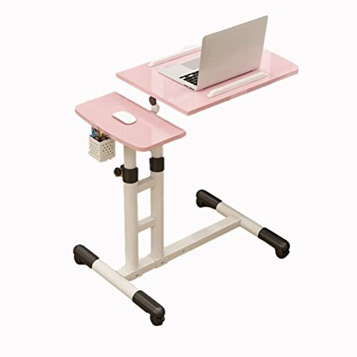 OWOHYG Überbetttisch Überbetttisch Tragbarer Schreibtisch für Laptop mit Rädern, höhenverstellbar, kippbare Platte und mobilem Rollständer, kippbarer Überbetttisch, Tablett, Bet(Pink)