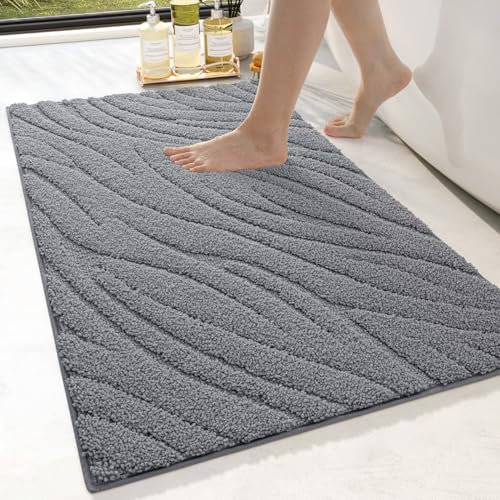 DEXI Alfombra Baño Antideslizante 44 x 76 cm, Súper Absorbente, Lavable a Máquina, Suave y Cómoda de Microfibra Alfombrilla para Bañera, Ducha, Gris Oscuro