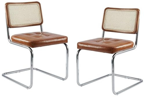 FLEPYHB Esszimmerstühle, Essstühle, Küchenstühle für den Innenbereich mit Rattan-Rückenlehne, Moderne gepolsterte Stühle mit runder Sitzfläche im Mid-Century-Stil für das Esszimmer zu Hause, BiSet m
