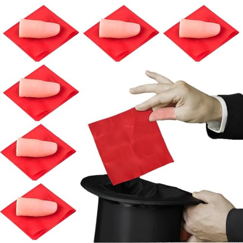 ZORVUJI 4 Pièces Pouce Magique Astuce Magie Faux Doigt Souple en Plastique Accessoire de Magicien avec Tissu Rouge pour Tours de Magie et Fêtes