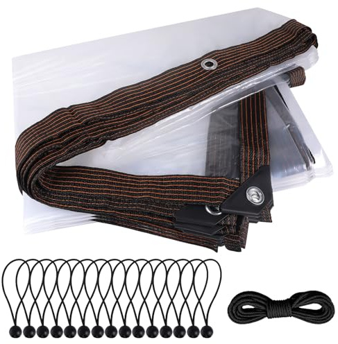 DBREAKS Telone Trasparente con Occhielli, 3 x 4 m, Teloni Impermeabili da Esterno, Telo Trasparente in Materiale PE, Proteggere i Mobili da Giardino, Isolamento delle Piante, con Cordoncino