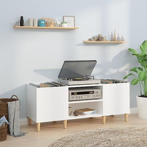 Xichuzi Mueble Discos Madera contrachapada Blanco Brillo 121x38x48 cm, Estanteria CD, Mueble Tocadiscos, Mueble para Discos, Mueble para Vinilos, Mueble para Tocadiscos - 831927