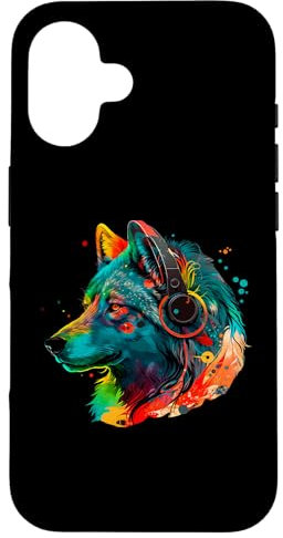 iPhone 16 Rainbow Dj Wolf Headphones Music For Men Boys Women Kids Case