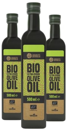VanaVita Olio Extravergine di Oliva BIO - Olio Spremuto a Freddo di Alta Qualità, Ricco di Grassi Sani, Ottimo per Piatti Freddi e per Fare Maschere Nutrienti per Capelli e Viso (500 ml (3er pack))