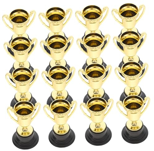 JUMPLAWN Copas De Premio De Recompensa De Plástico Dorado Base Negra, Mini Tamaño, 30 Piezas para Niños Competencias, Ceremonias y Actividades Educativas