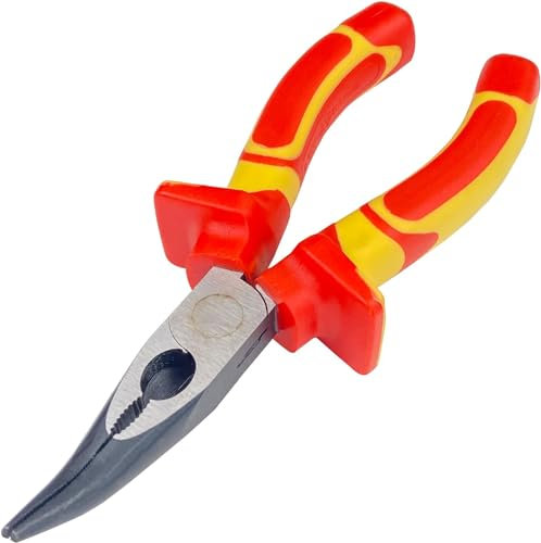 WEDO Insulated Round Bent Needle Nose Pliers 150mm(6), 45 Degree Long Nose Pliers, VDE 1000V, with and Anti-Slip Handles, CR-V, Precision Electrical Tool for Safe Cable Stripping, Die-Forged