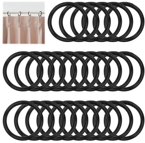 26 anelli per tenda da doccia, colore nero, 4 cm, in plastica, per la maggior parte delle aste