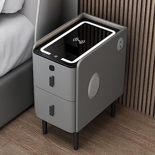 Smart Bedside End Table with Storage Drawer - Narrow Nightstand with Smart LED Functionality