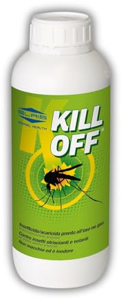Kill Off Insetticida-Acaricida Spray 1000 ml - Protezione per Cucce, Tappeti, Divani - Contro Insetti Volanti e Striscianti - Efficace su Larve, Zanzare, Zecche e Tarme