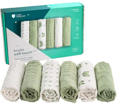 Koala Babycare - Baby-Mulltücher aus 100 % Baumwolle, 6 Stück, 30 x 30 cm, ideal als Geschenk für Neugeborene