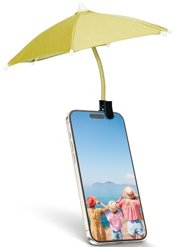 ROCKFEELTEE Phone Umbrella – Umbrella for Phone, Clip-On Sun Shade for Smartphones, Universal Fit, UV Protection, Outdoor Sunlight & Glare Protection (Yellow)