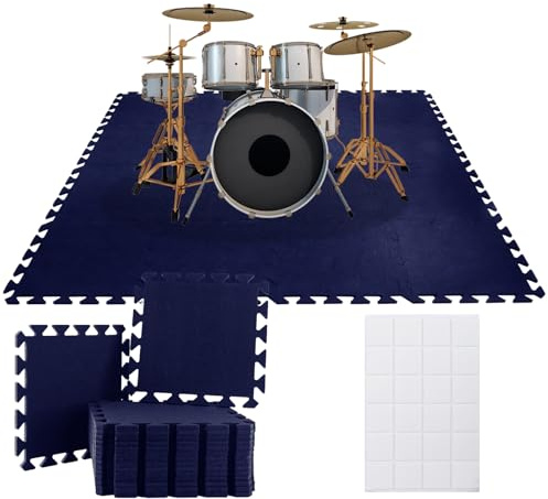 16Pcs Thick Sound Absorbing Interlocking Floor Mats, High Density Piano Carpet Drum Rug, Non-Slip Anti Vibration Soundproof Pads Acoustic Blankets (Dark Blue)