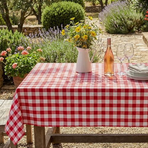 LOSIVISHE Red White Buffalo Plaid Waterproof Tablecloth for Outdoor Use Picnic Table Cover for Holiday Dinner, Farmhouse Kitchen, Patio Dining, Reusable Checkered Table Cloth, W60 x L84 in