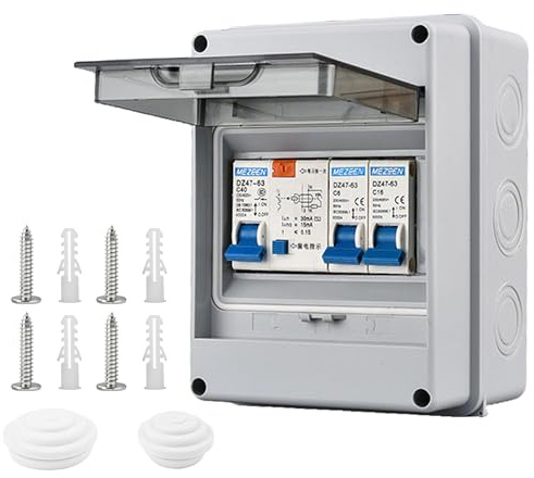 Sicherungskasten 2-Wege Kleinverteiler - Sicherungskasten mit FI-Schalter | 2-Wege Aufputz-Verteiler mit 40A 30mA RCD und 2 MCB (6A+16A) für Garage, Wohnwagen, Zuhause und Büro