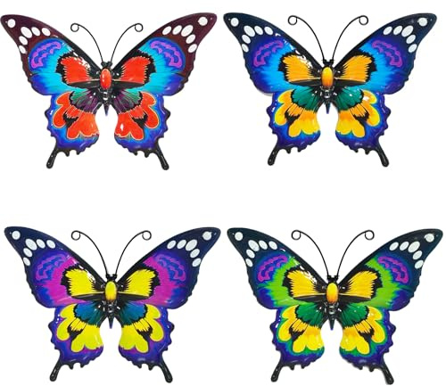Cunegra 4 Pcs Metal Butterfly Wall Art Decor, Garden Fence Decorations, Metal Butterfly Wall Art, Butterflies Sculptures Fence Ornaments for Garden Yard Living Room Bedroom Patio Balcony