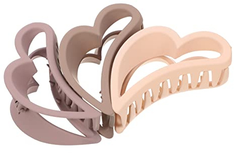 Hemobllo Lot De 3 Pinces à Cheveux De Cœur Grand Format, Pinces à Griffes Mates, Pour Femmes, Cheveux Épais Ou Fins, Usage Quotidien Et Fêtes, Couleurs Unies (rose Poudre, Kaki, Terre De Sienne