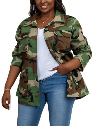XNMHL Camo Cardigan for Women Plus Size African Curvy Church Leisure Jacket, Green, 3X-Large