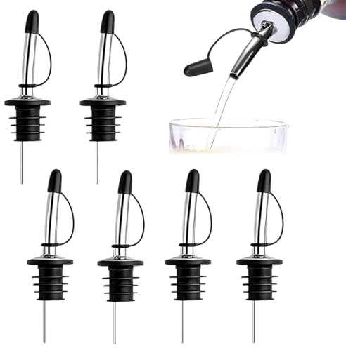 6 Pezzi Versatori in Acciaio Inox, Versatori per Bottiglie Cocktail, Tappo Versatore Dosatore in Acciaio Inox per Liquore Olio Cocktail Vino Feste Bar Bottiglia Versatore Tappo