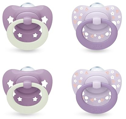 NUK First Choice Classic Chupete para bebé | 0-6 meses | Chupetes ortodónticos | 95% de aceptación por parte de los bebés** | Morado | 4 unidades