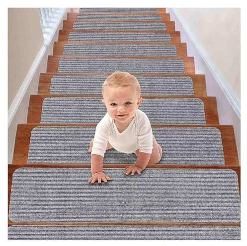 RVOWTAGL Paquete de 15 20 x 76 cm Tapetes Rectangulares Peldaños Escalera, Reutilizable Alfombra Antiincrustante Y Antideslizante para Escaleras, Garajes Y Terrazas,Lightgray