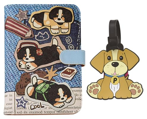 TYXHXTF Funda Pasaporte con Etiqueta Maleta, Portadocumentos Viaje, Accesorios de Viaje para Hombres y Mujeres para Guardar Pasaportes, Tarjetas de Crédito (Perros Pattern)