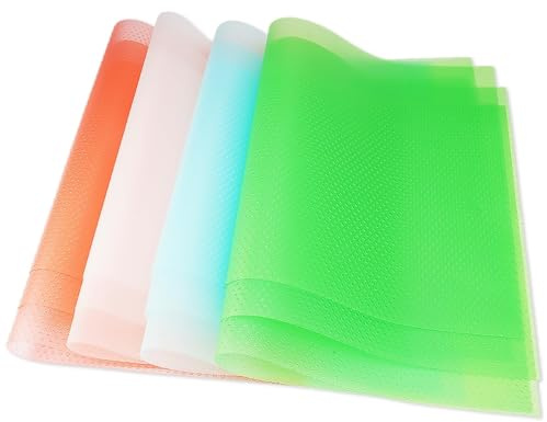 12 Pieces Fridge Liners,45 x 29 cm Antibacterial Fridge Mats, 4 Colours Washable Non Slip Kitchen Drawer Liner,Waterproof Refrigerator Mats,DIY Cuttable Kitchen Shelf Liner for Cupboard and Drawer