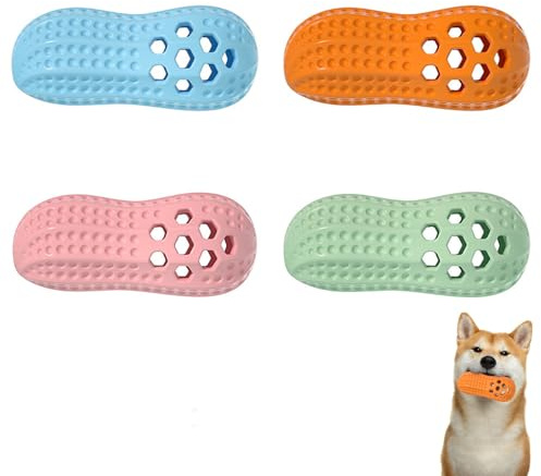 JACKANNA Lot de 4 balles de jeu pour chien en forme de cacahuète, en caoutchouc naturel, robuste, pour soins dentaires et stimulation de l'intelligence, interactif