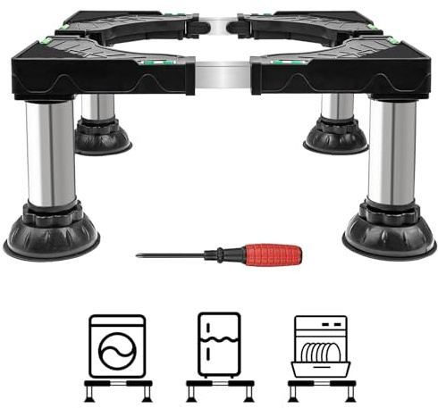 Washing Machine Stand, 21-24cm Adjustable Height Appliance Base with 4 Feet | Width 40-60cm, Stainless Steel Legs, Anti-Slip Feet, Fridge Stand Base for Refrigerator, Laundry, Dryer and Dishwasher