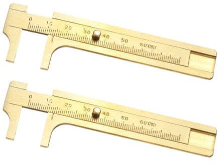 QUARKZMAN 2 Pcs Calibre De Bolsillo 60mm Regla De Calibre Deslizante Dorado | De Latón, Mini Calibre De Precisión, Herramienta De Medición Métrica, Regla De Medición, Escalas Dobles, Para Dibujo