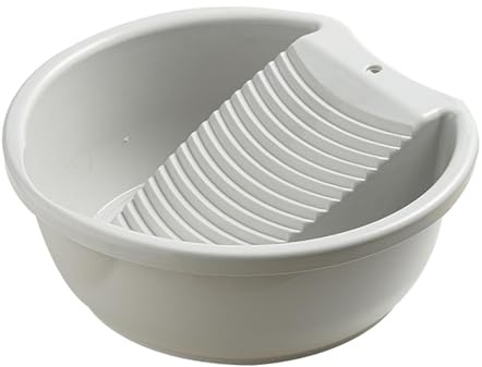 NonMiFyR Lavabo para Lavar Ropa a Mano, Barreño con Tabla de Lavar, Barreño Plastico, Cubos de Fregar, Diseño Integrado de Doble Función, PP Resistente a Altas Temperaturas, Antideslizante, Gris