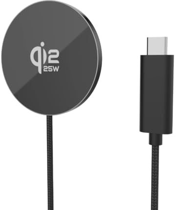 Magnetic Wireless Charger Qi2 25W Fast Charging Pad For iPhone 17 16 Pro Max 16e 15 14 13 12 Series Compatible with Qi-Enabled Devices Ideal for Travel Home Office (Black)
