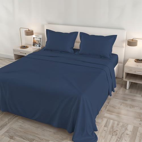 Italian Bed Linen Completo Letto RASO CLOE Matrimoniale Maxi 100% Cotone Made in Italy – Set Lenzuola, 2 Federe con Volant, Lenzuolo Sopra 260x300 cm, Lenzuolo Sotto 180x200 cm – AVIO