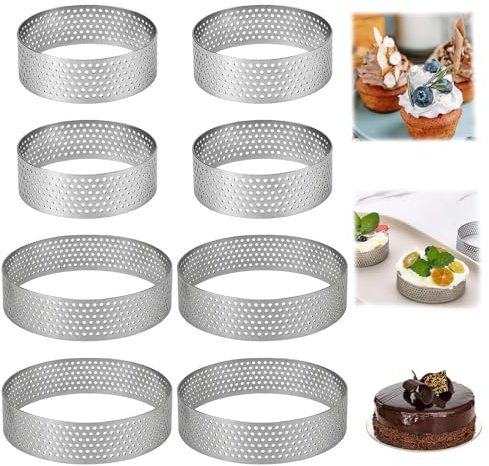 Eniyou 8 Piezas Moldes Perforados Tartaletas Aros para Tartas Ø 6 CM Y 8 CM Anillos De Pastel Aros De Pasteleria Perforados Inoxidable 430 para Tartas Pasteles Mini Tartas Mini Pizzas Muffins
