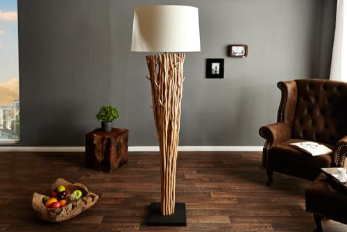 invicta INTERIOR Massive Treibholz Stehlampe Euphoria 180cm Natur Leinenschirm weiß Stehleuchte