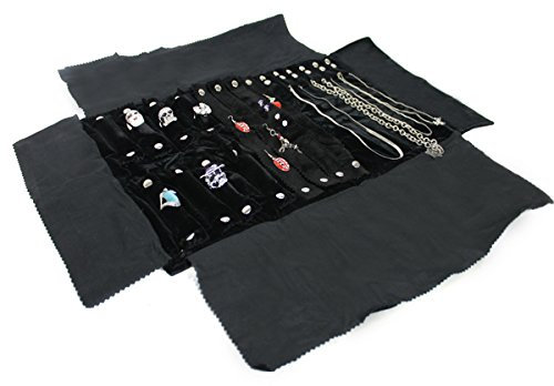 Yudu Schmuckrolle Schmucktasche für Ringe für Ringe Ketten Ohrringe Samt schwarz