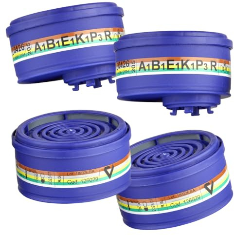 DUETTA 205 ABEK1P3 R Kombinationsfilter (4 Stk.) für Halbmaske DUETTA | 4 Atemschutzfilter mit Bajonettanschluss geeignet für Heim- und Handwerker, Hobby- und Profigärtner, entspricht EN 14387:2004