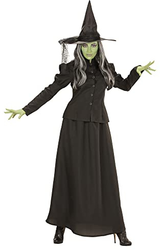 W WIDMANN MILANO Party Fashion - Disfraz bruja con falda y sombrero bruja | Disfraz con chaqueta, falda larga y sombrero de bruja con velo - para Halloween, Carnaval y fiestas temáticas