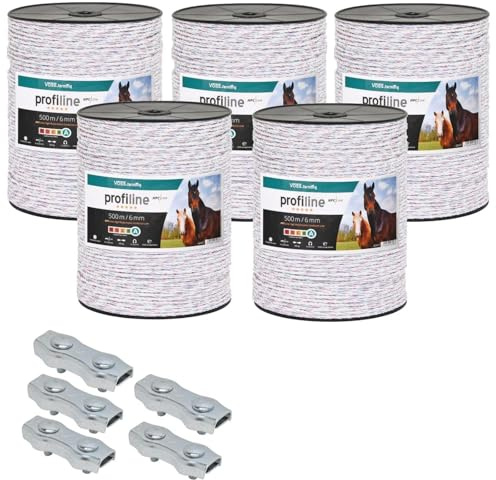 VOSS.farming 2500m Kunststofflitze 6mm mit Litzenverbindern Weidezaunseil Weidezaun Litze Kordel