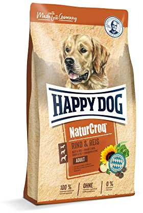 Happy Dog 60519 – NaturCroq Rind & Reis – Trockenfutter mit heimischen Kräutern für ausgewachsene Hunde – 4 kg Inhalt